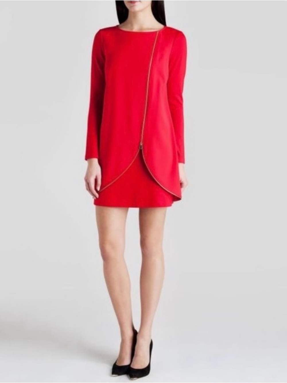 Ted Baker Red Long-Sleeve Zip-Accent Mini Dress